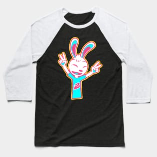 Happy Rabbit With Two Raised Peace Hand Signs Baseball T-Shirt